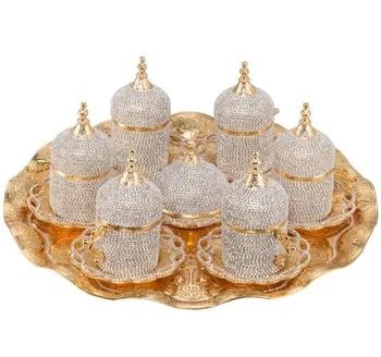 

Handmade Arabian Coffee Set of 6 Coffee Cups With Swarovski Ornament- Gold Color For Gorgeous Quality Gift