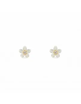 

Earrings Bebe or Girl Flower Pearl 5 Petals Cubic Zirconia (9kts)