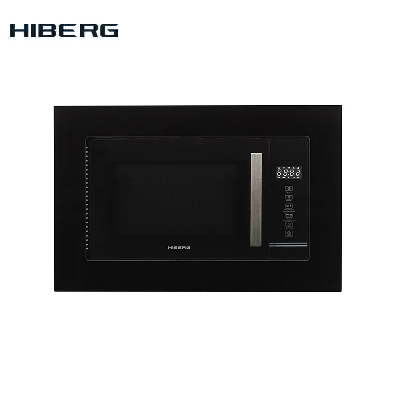 Встраиваемая СВЧ печь HIBERG VM 6502 B(керамическое дно без поворотного стола, 3D волны, мощность 1080 Вт, объём 20 л., гриль, стеклянный фасад, сенсорное управление