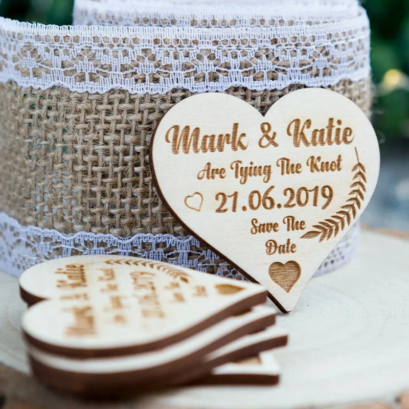 Personalised Rustic Wedding Save The Date Heart Fridge Magnet Card Invitation 
