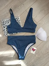 Womens Swimsuits Swimwear Bikini-Set Ribbed Push-Up Black INGAGA High-Waist Biquini