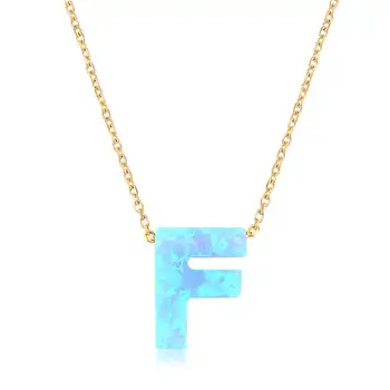 

Opal Stone Silver Letter Necklace-F