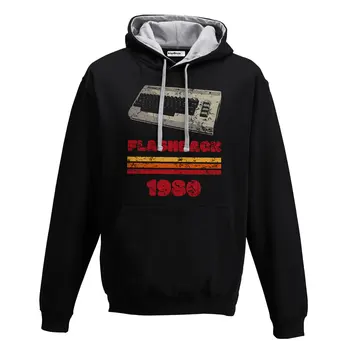 

Hood Sweatshirt Vintage Two years 80 Gamer Computer Gaming Game Flashback S black-gray