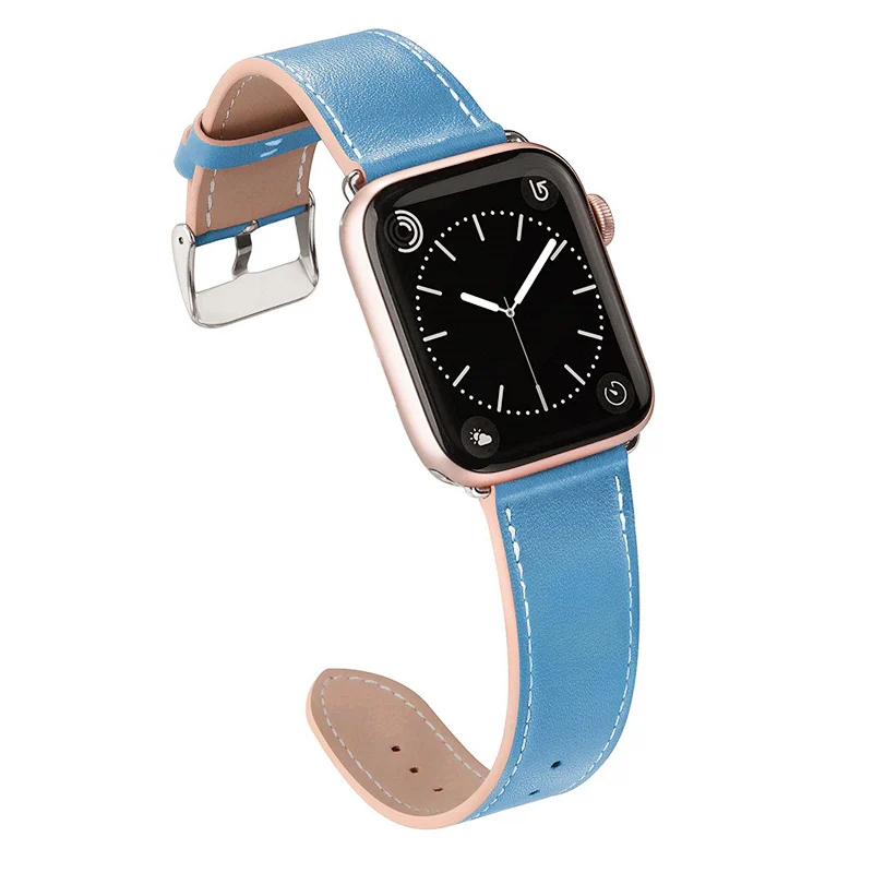 blue Ремешок из натуральной кожи для Apple Watch 44 мм/40 мм iWatch 42 мм 38 мм Высококачественный текстурированный Браслет Apple watch 5 4 3 2 1 - Цвет ремешка: blue