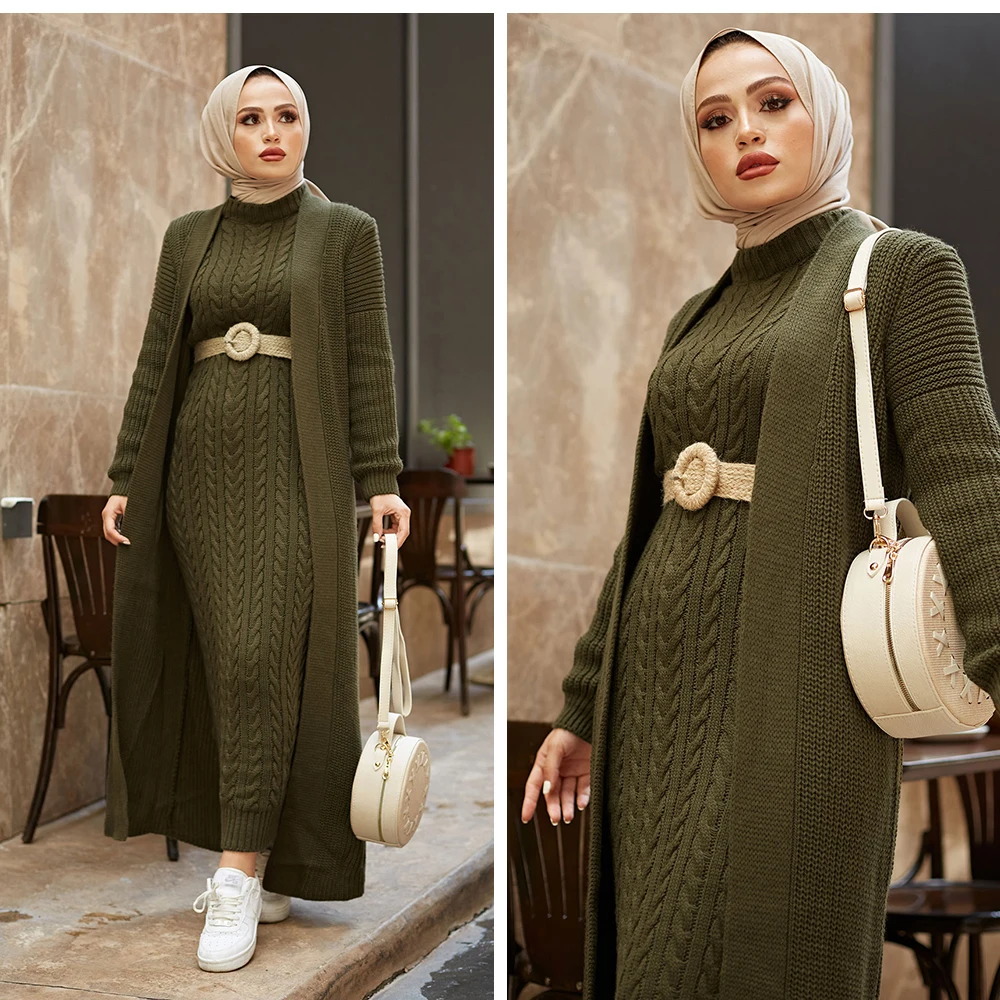 Women Dress New Season Autumn Winter 2 Piece Hijab Knitwear Suit