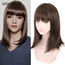 

BG Synthetic Medium Length Straight Wig with Bangs Black Brown Cosplay Wigs for Women Daily Shoulder Length Lolita False Hair