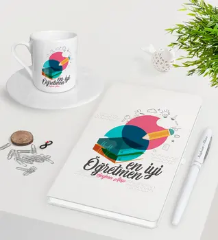 

Personalized Best Teacher White Notebook Pen Turkish coffee Cup Seti-3