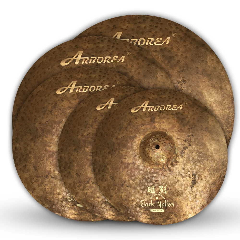 Arborea Dark Motion Cymbal Set: 14" Hi-hat+16" Crash+18"Crash+20"Ride+Cymbal Bag Handmade