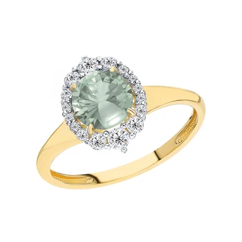 

Gold ring with cubic zirconia and празиолитами sunlight sample 585