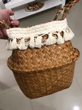 Potted Baskets Vase Hanging Handle Plant Garden-Flower Seagrass Woven Wicker Foldable