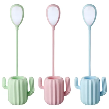 

ABS Pen Pencil Holder with Touch Dimmable Reading Light Led Table Lamp Eye Protection Organizer Gift Home Cactus Pen Container