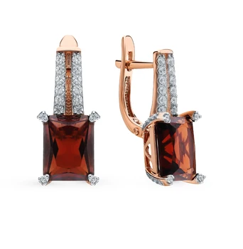 

Gold earrings with cubic zirconia and Garnet sunlight sample 585