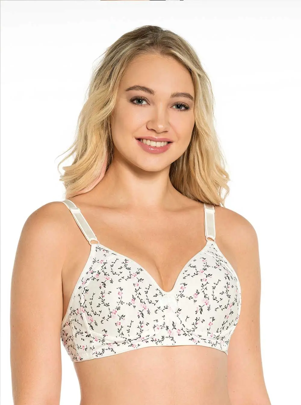 

Women's bra without wires, without support, with cup women's bra 2022 trend floral pattern white navy blue red comfortable styli