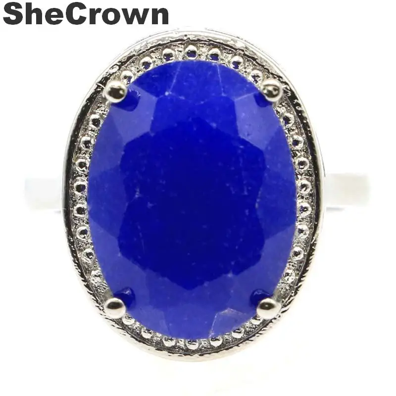 19x15 мм Люкс SheCrown Овальный настоящий синий сапфир подарок для женщин ювелирных изделий серебряные кольца