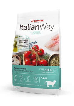 

Italian way cat food with fresh trout and ink, weight control and allergy prevention 1.5 kg 1 pc