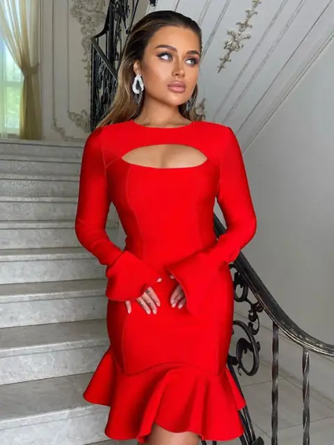 돋보일 만한 매력: 여성용 프릴 밴디지 드레스로 밤을 밝히세요