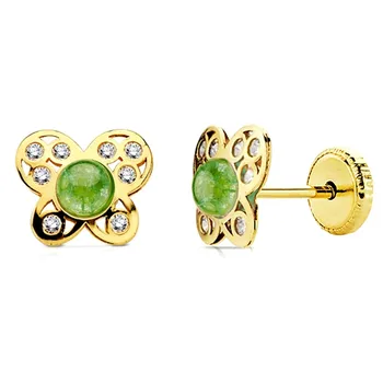 

18k gold earrings butterfly green stone and zircons [AB2951]