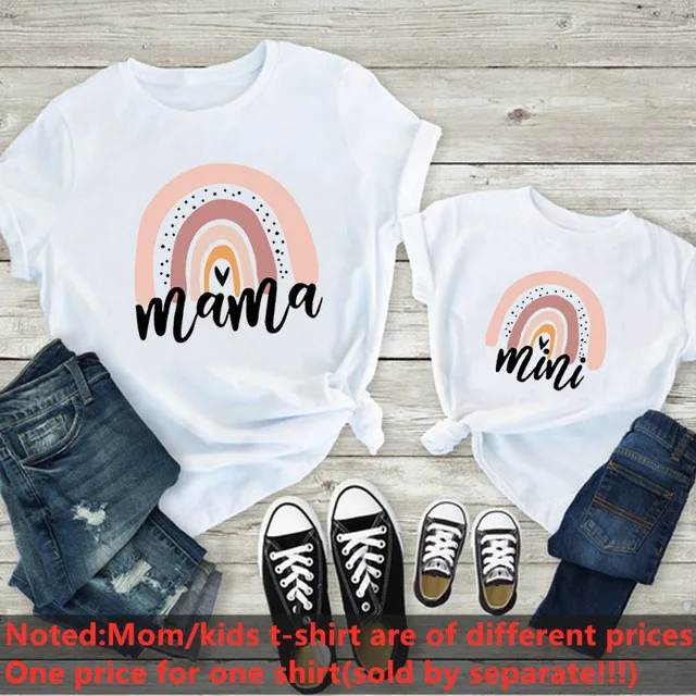 Fashion Family Look Mother and Daughter Family Matching Clothes Punk Mama Mini Princess T-shirt Tops For Mommy Kids 2