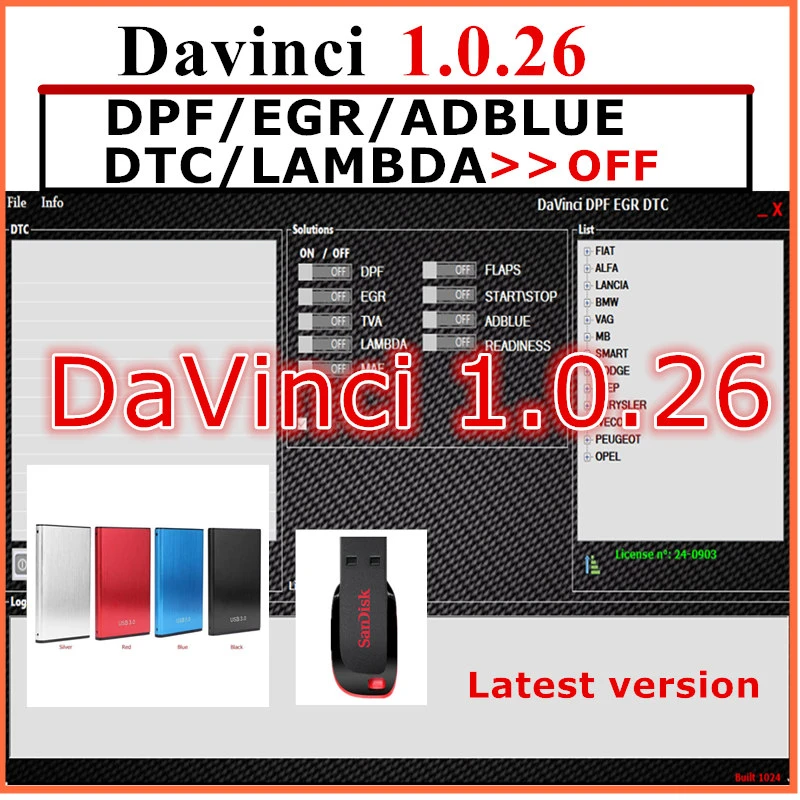 2022 Davinci 1.0.26 Software Pro Dpf Egr Dtc Flaps Adblue Off Chiptuning Remapping Davinci 1.0.26 Tool Remap car battery reader