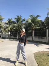 QWEEK-pantalones de chándal para correr para mujer, de cintura alta holgado Pantalón deportivo, informal, de talla grande