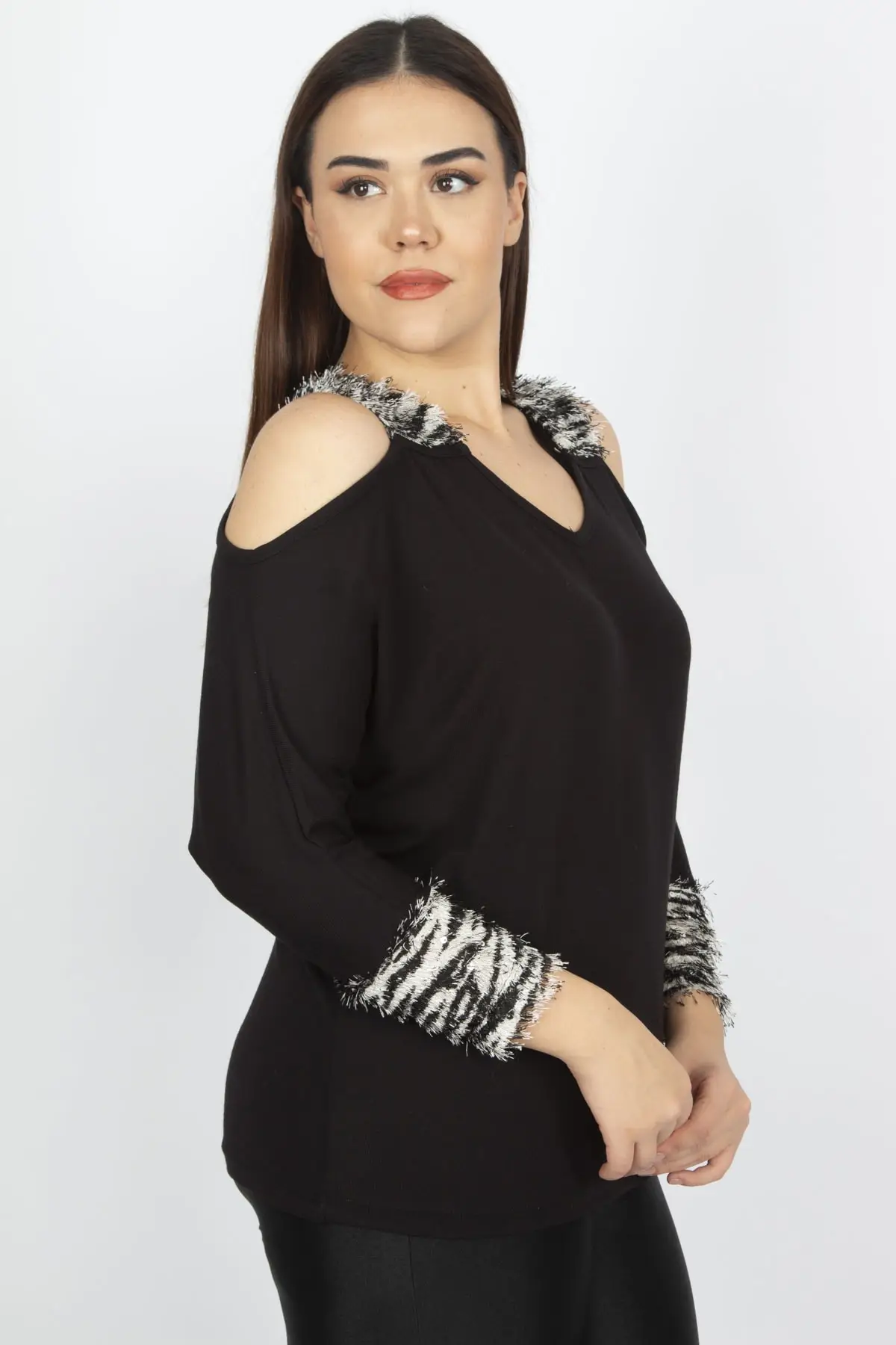Sans Textile женская серая блузка из вискозы с рукавами и открытыми плечами 65N14047