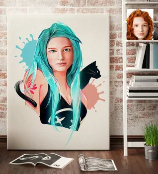 

Personalized Cat Girl Caricature Of Canvas table 70x100cm-1