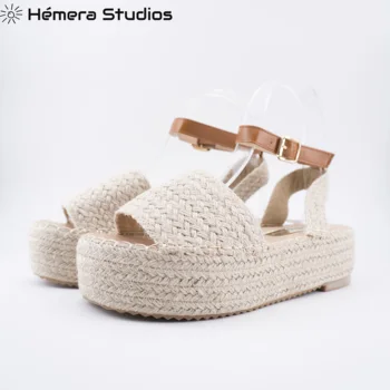 

Woman sandals 2020 Summer MENORQUINA ESPARTOS buckle platform espadrille wedge beach open animal print multicolor