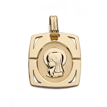 

Medal 18k gold pendant Virgin Girl 20mm. Rectangular shape corners puffs