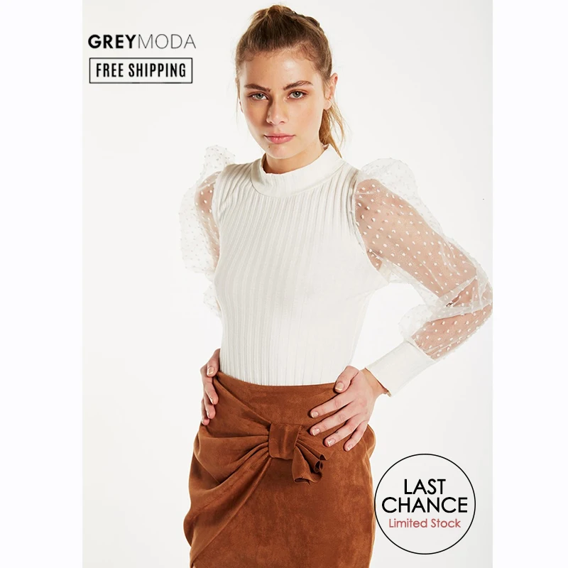 GREYMODA женский свитер с рукавом рибе, современный и женский дизайн, женская мода, прозрачный рукав, зима, один размер