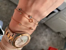 JeeMango de acero inoxidable Flor de cristal CZ colgante de planta pulseras para las mujeres cadena de oro rosa y pulsera de enlace pulsera JB19114