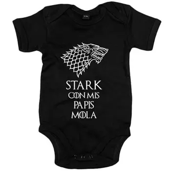 

Baby bodysuit phrase funny illustration Stark with my papis mola