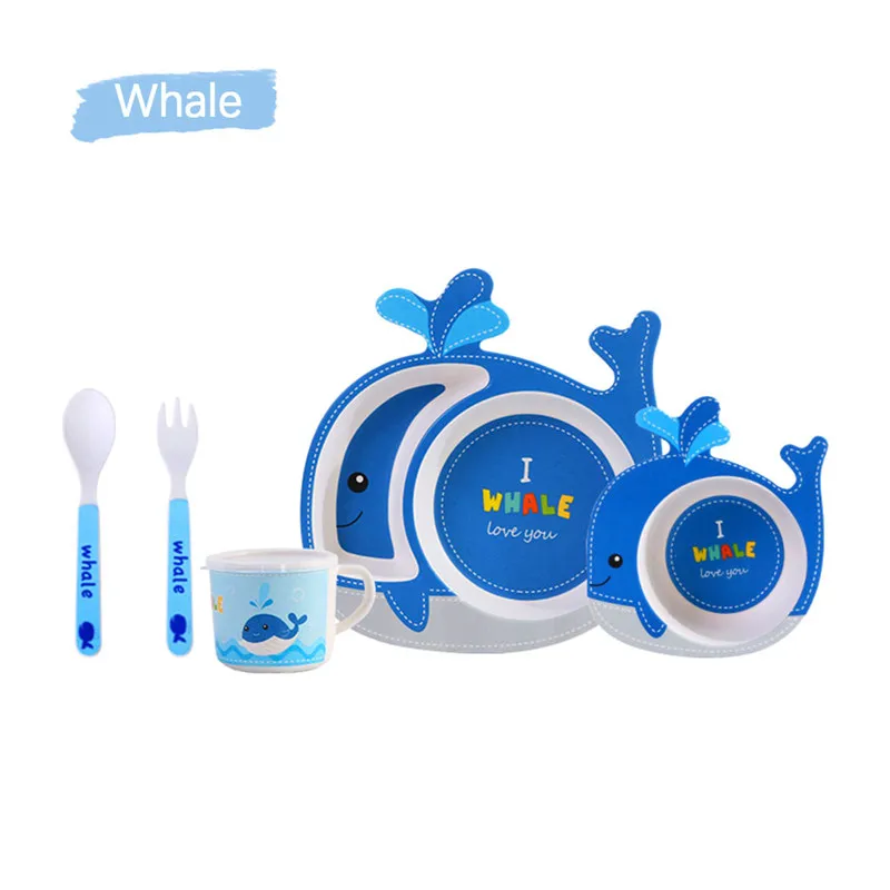 Whale 5 шт./компл. eco-friendly тарелка из бамбукового волокна посуда детская посуда набор посуды Творческий кормушки разделительная пластина - Цвет: Whale