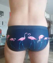 Calzoncillos triangulares de nailon y poliéster para hombre, ropa de baño con dibujo de flamenco, pantalones cortos de baño para playa, bañadores al por mayor