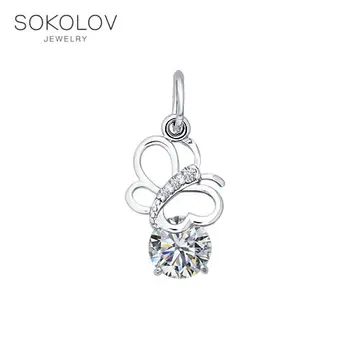 

Suspension butterfly SOKOLOV silver c fianitami fashion jewelry 925 women's male, pendants for neck women