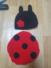 2 unids/set recién nacido mariquita traje accesorios de fotografía disfraz sombrero + capa de punto de ganchillo ropa bebé mono insectos ropa