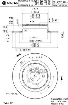 

Disc brake rear. With UV coating Mercedes-Benz (BBDC) C-Class (W204) 01/08- / Mercedes-Benz C-Cl Brembo art. 08.a612.41