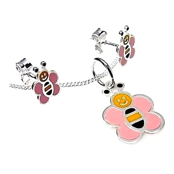 

Set 925 sterling silver mm earrings Bee pendant glazed [AB0589]