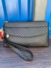 Cartera organizadora de mano para mujer, monedero a cuadros, con cremallera, larga, informal, de cuero genuino