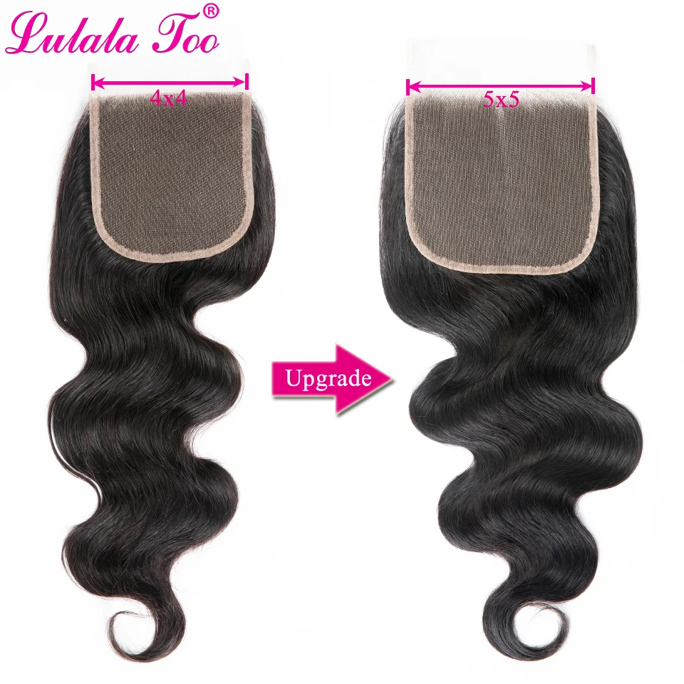 5 × 5 синтетическое закрытие шнурка бразильские волнистые накладки естественного цвета Remy человеческие волосы часть Lulalatoo волосы 10-20 дюймов