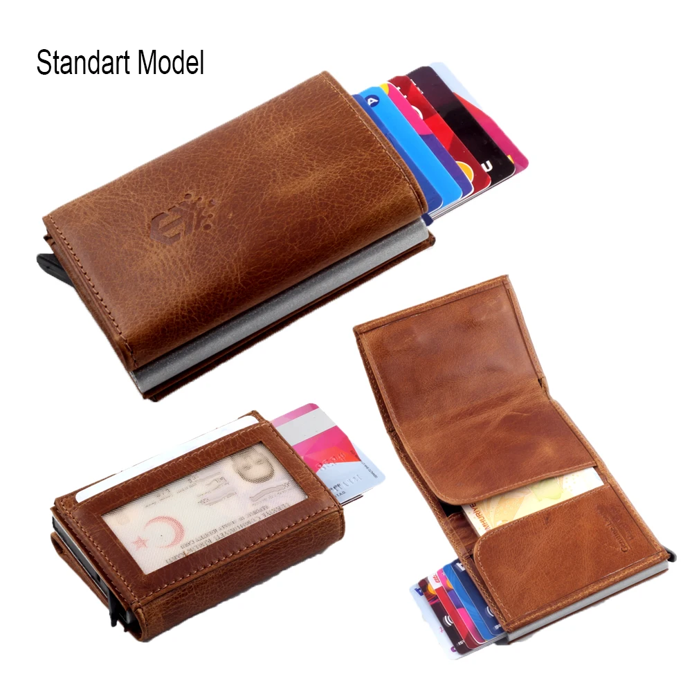 Smart Wallet Business Card Holder Real Cow Leather Handmade Smart Automatic Card Holder Men Gift