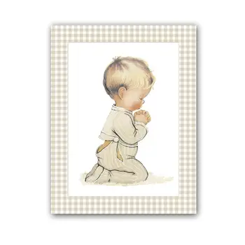 

Cuadriman | Box Praying Child Small-Finish Canvas Vichy Beige-23x30 cm