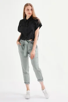 

Striped Belt Gusset Pockets Pants-Khaki