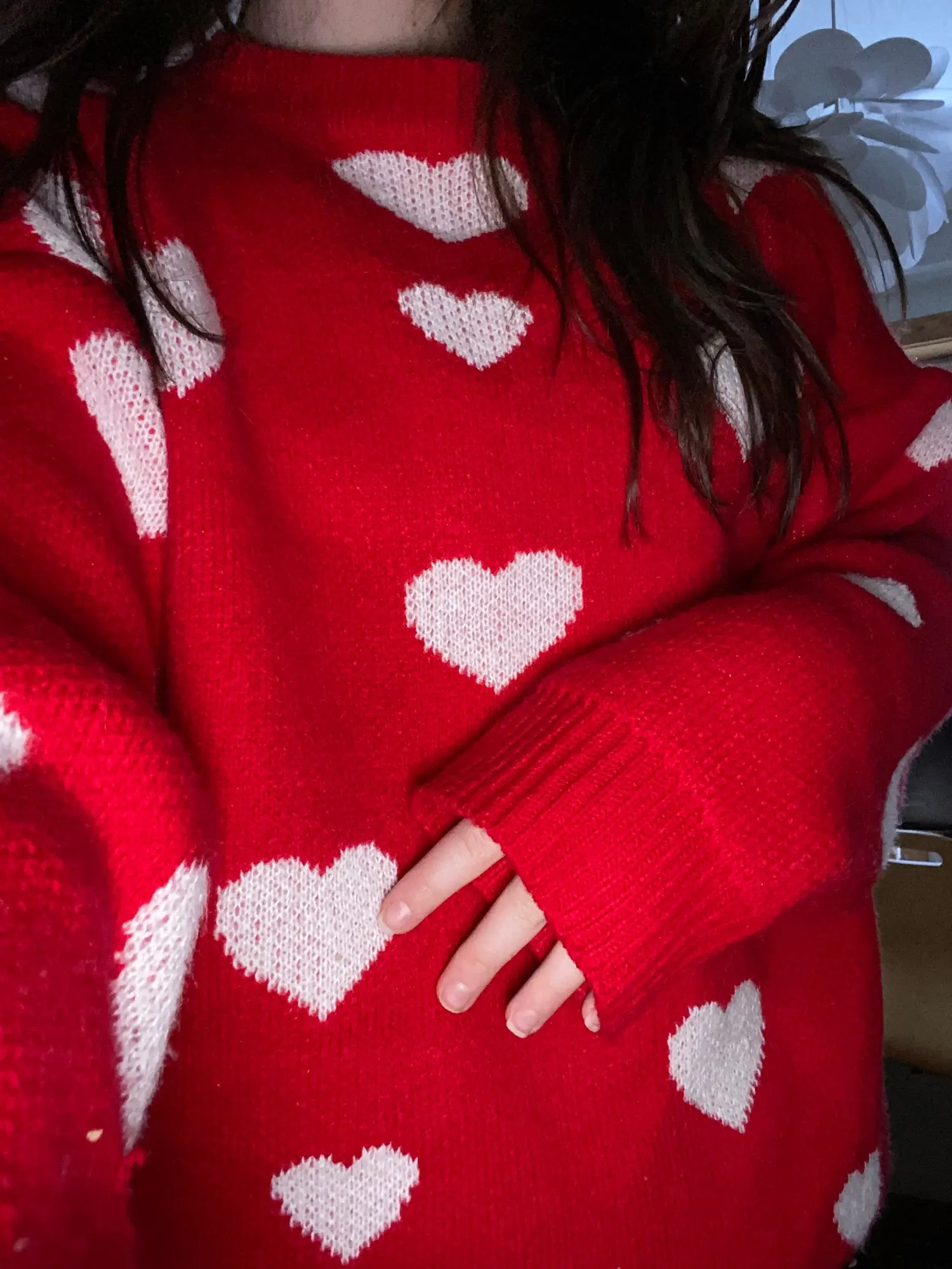 Soft girl Y2K Sweater with Heart pattern photo review