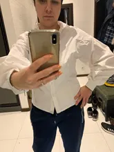 Blusa con manga de linterna para mujer, camisa holgada con botones a la moda para primavera y otoño, Color liso