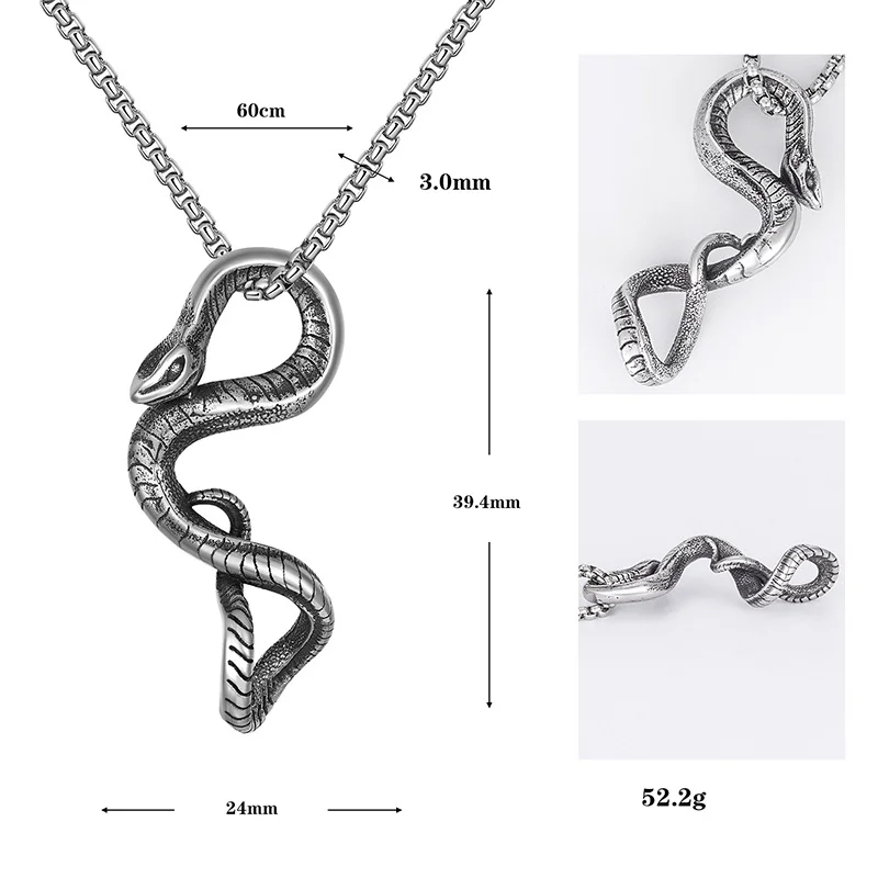 Gothic High Quality Snake Pendant Necklace For Men Sweater Chain Vintage Stainless Steel Punk Rock Men's Necklace Male Jewelry