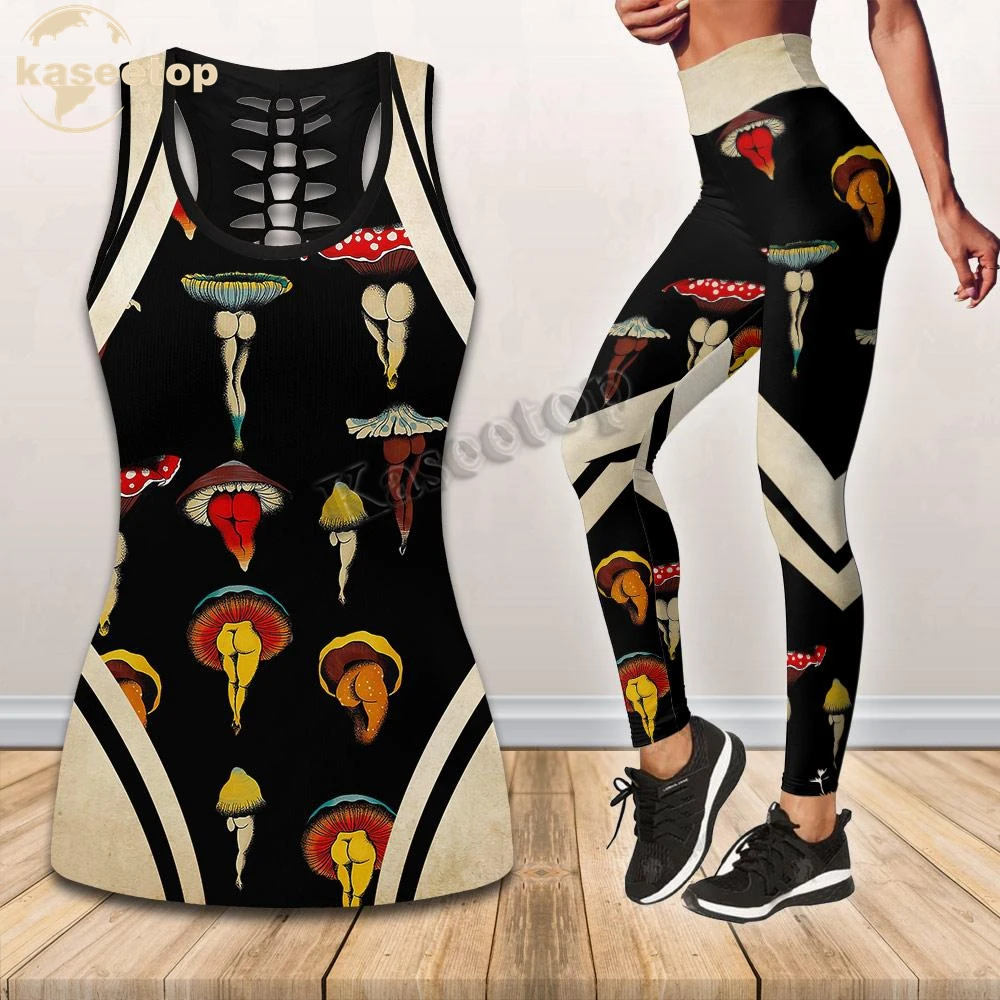 Juicy Mushroom Yoga Combo Due Pezzi Yoga Set Donna 3D Print Vest Scava Fuori Hollow Tank & Legging Outfit Summer Casual Lk47
