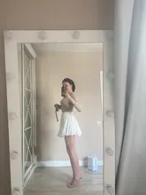 Surmiitro-Falda corta de gasa blanca y negra para mujer, Falda corta Coreana de cintura alta, plisada, Mini, estética, para verano, 2021