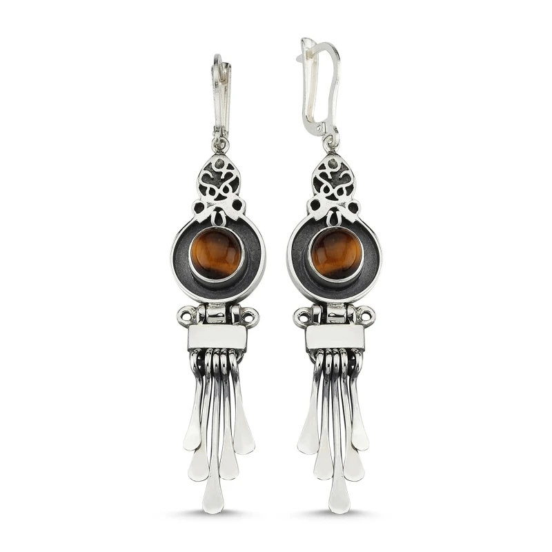 

Armagano Tiger Eye Stone Dangle Hand Handwork Earrings