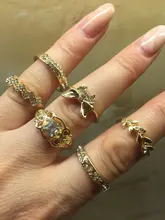 IPARAM-Conjunto de anillos de unión para mujer, de cristal geométrico, dorado, Vintage, bohemio, luna y estrella, diseño de personalidad, conjunto de anillos, regalo de joyas de fiesta