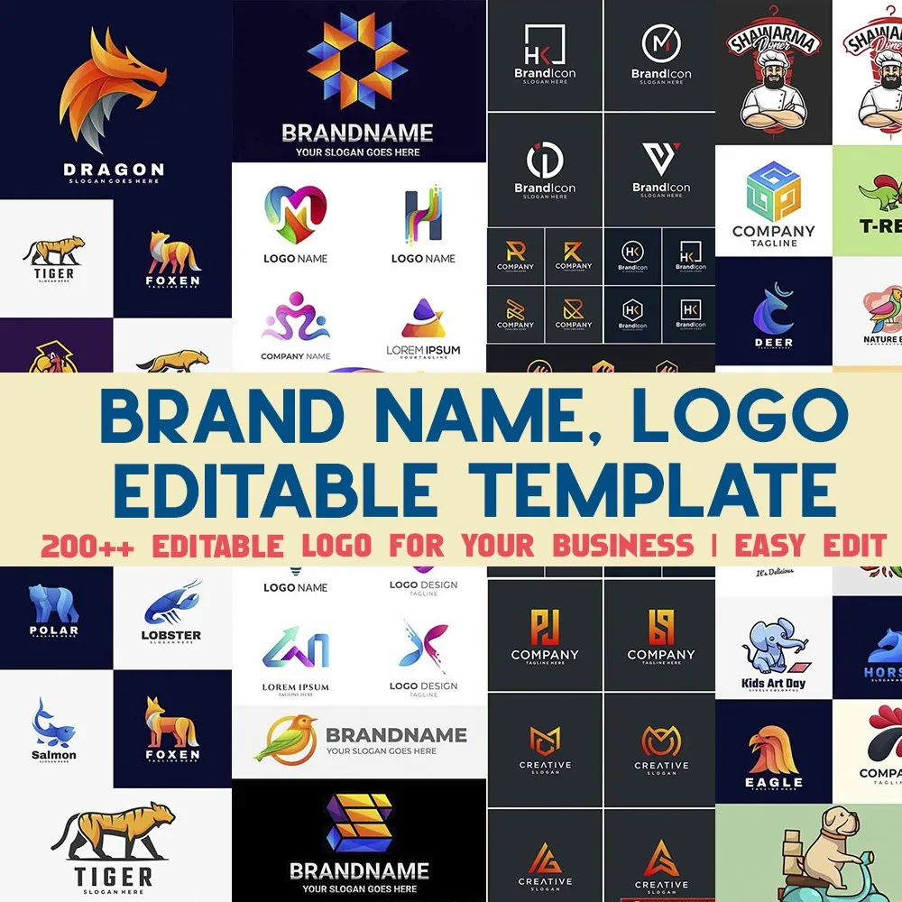 Venta caliente Plantilla de diseño de marca con logotipo de la empresa, fácil de editar, 200 + wxQKM7gK0p9